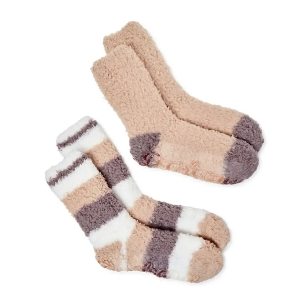 WOMEN’S DEARFOAMS Ultra Fuzzy Crew Slipper Socks 2, 2-Packs Shoe Size 4-10